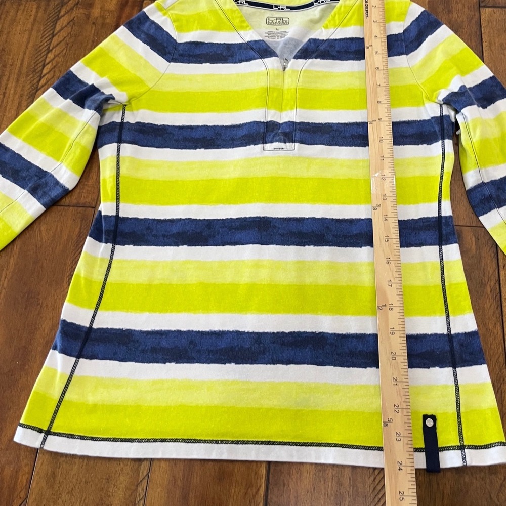 Lauren Ralph Lauren Pullover Women Large Lime Navy 3/4 Sleeve Stripe Zip Top - Picture 8 of 10